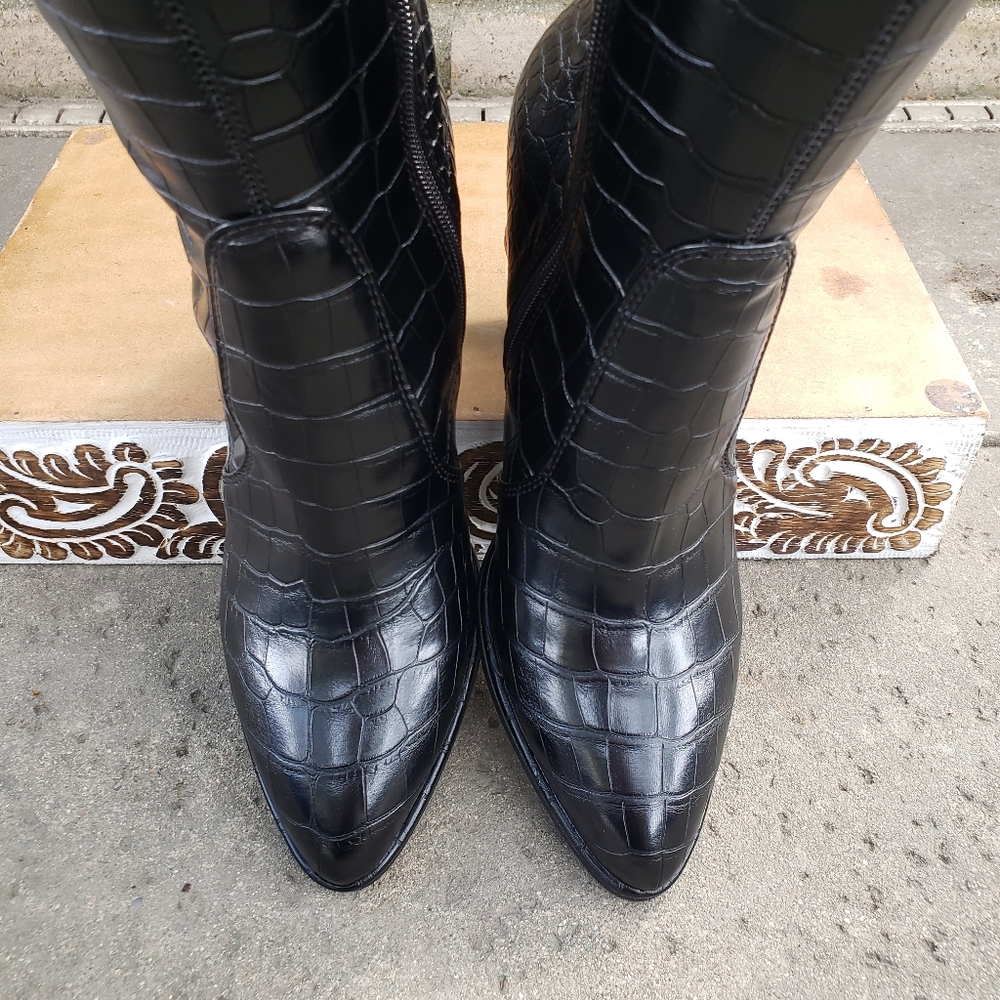 HTF Sassy Fierce Sexy Marc Fisher OTK Black Croc Embossed Boots - Picture 8 of 16